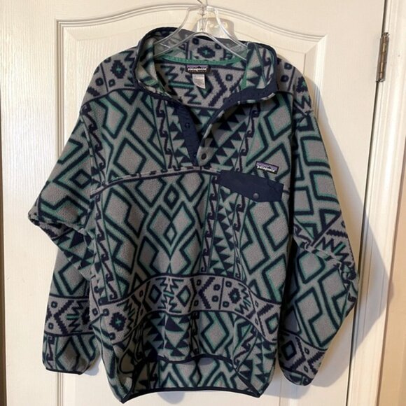 Patagonia Synchilla Snap-T Fleece Pullover Men’s Size M Blue Green  Aztec Print - Picture 2 of 8